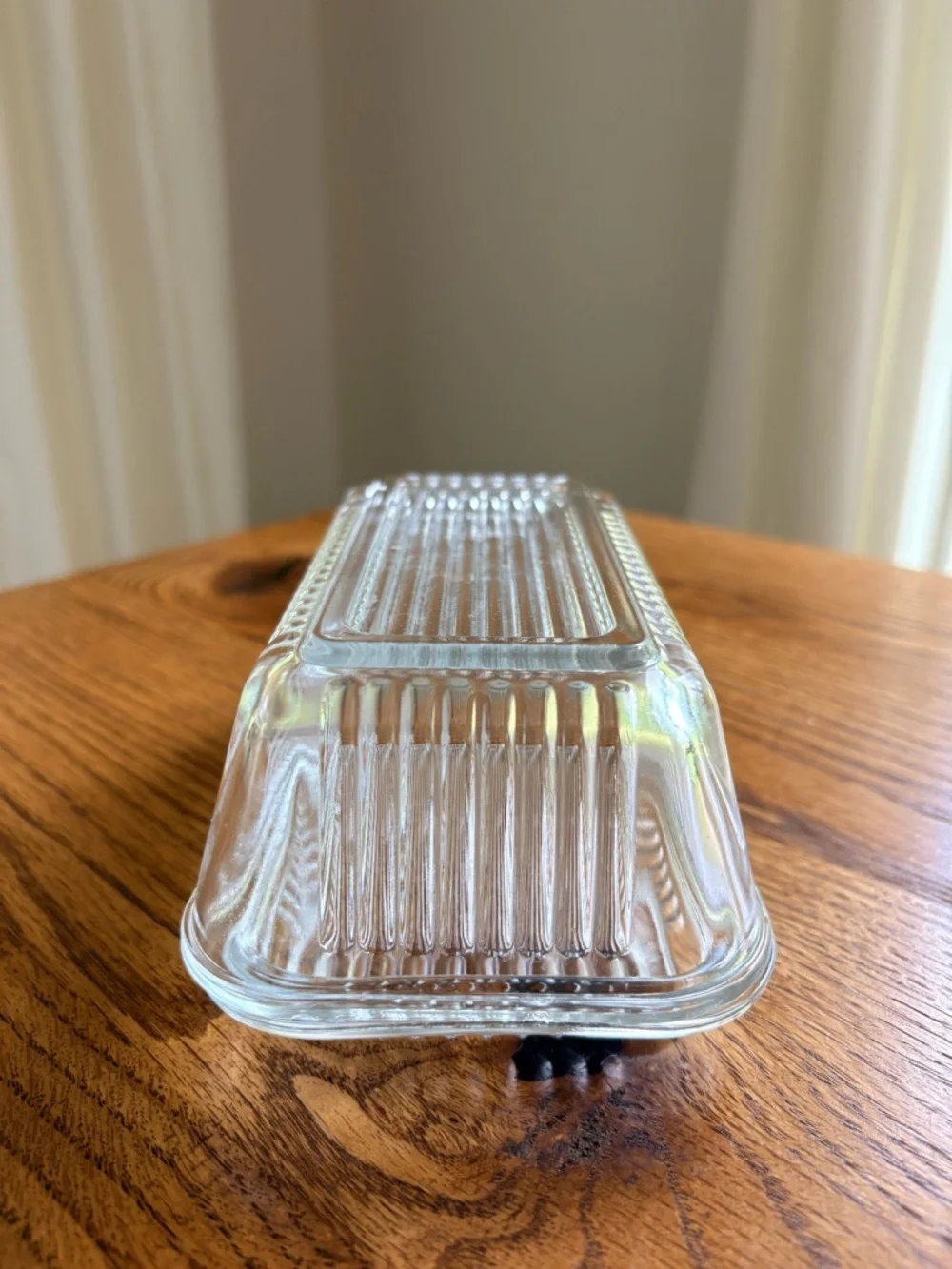 Vintage Pasabache Glass Dish with Lid Refrigerator Container Ribbed Clear